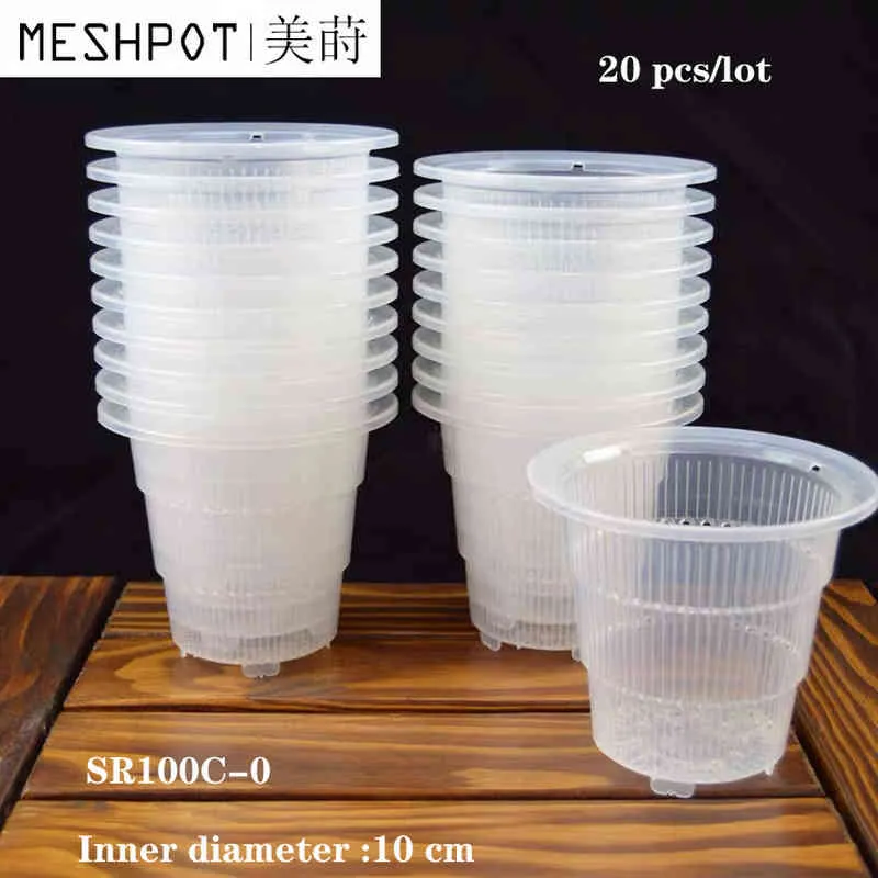 20 pçs / lote Meshpot 10cm Clear Plastic Orchid Cactus Pots Plantador Suculento com Buracos Função de Poda de Ar Slots de Crescimento de Raiz 21048329240