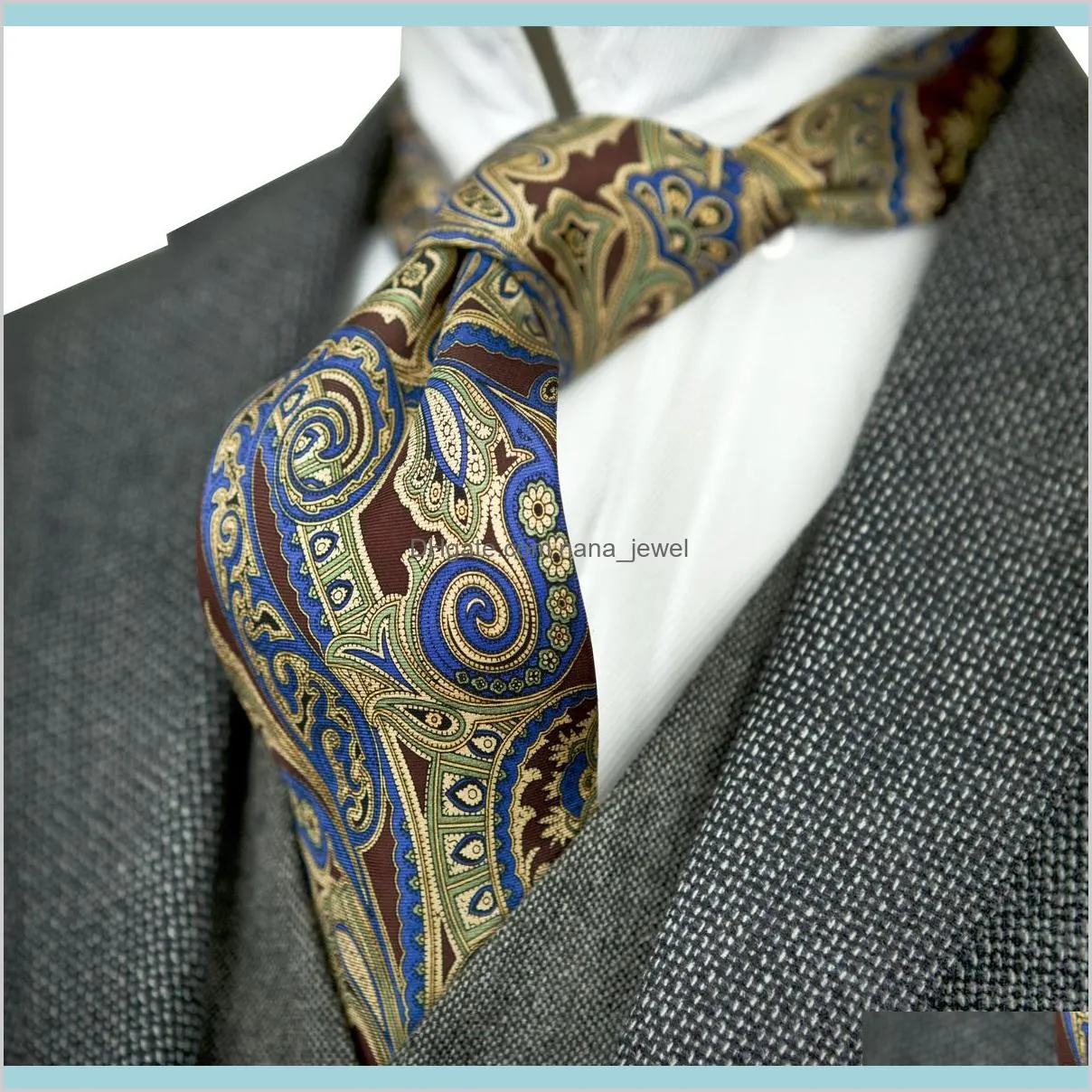 Hals-Accessoires, bedruckte Vintage-Krawatten, Blumenmuster, mehrfarbig, 100 % Seide, Herren-Krawatten, bedruckte Krawatten-Sets, 10 cm, Modemarke 251B