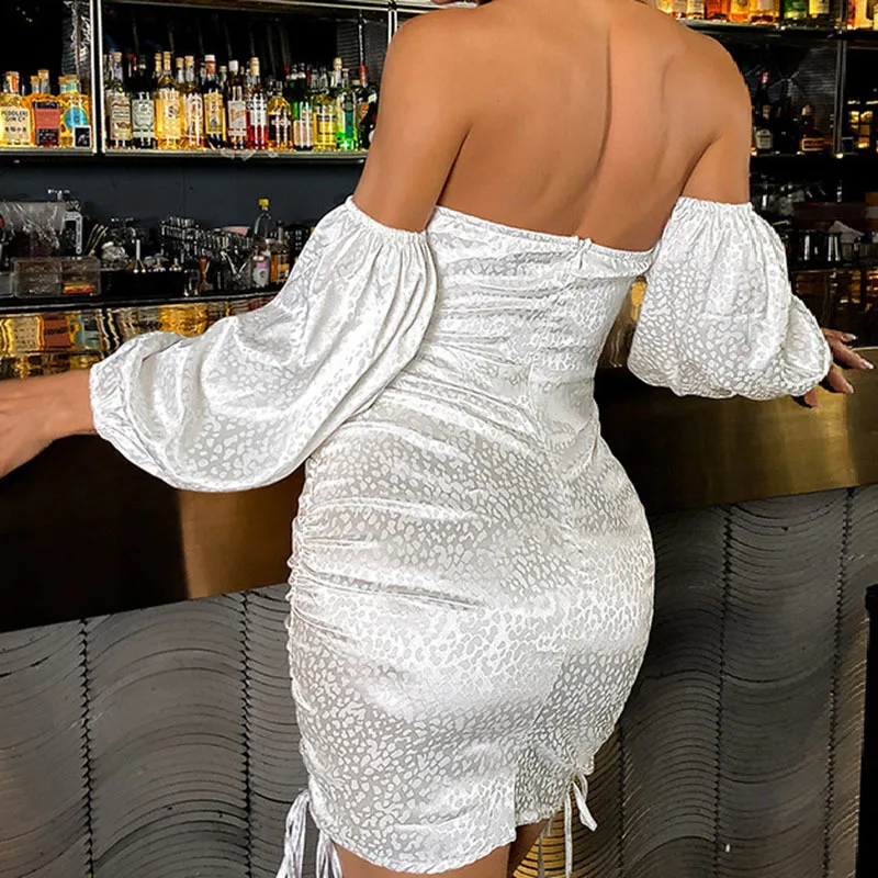 Sommar kvinnor vit parti mini backless draped draped drawing polka dot print sexig bodycon nattklubb kort klänning 210415