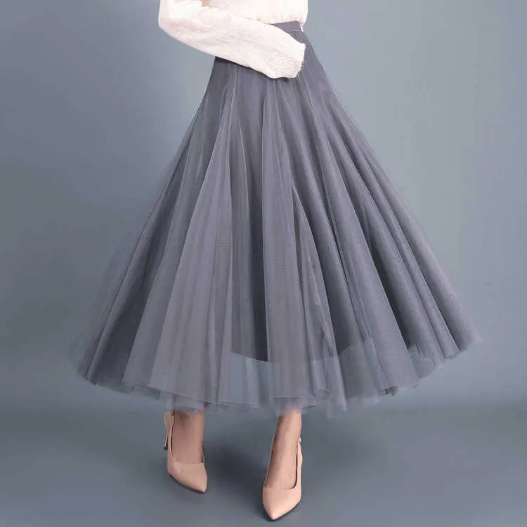 Herbst Winter Tüll Petticoat Knöchellang Hohe Taille Slim Fit Fairy Mesh Rock Schwarz Elegant für Frauen Party Einheitsgröße 210604