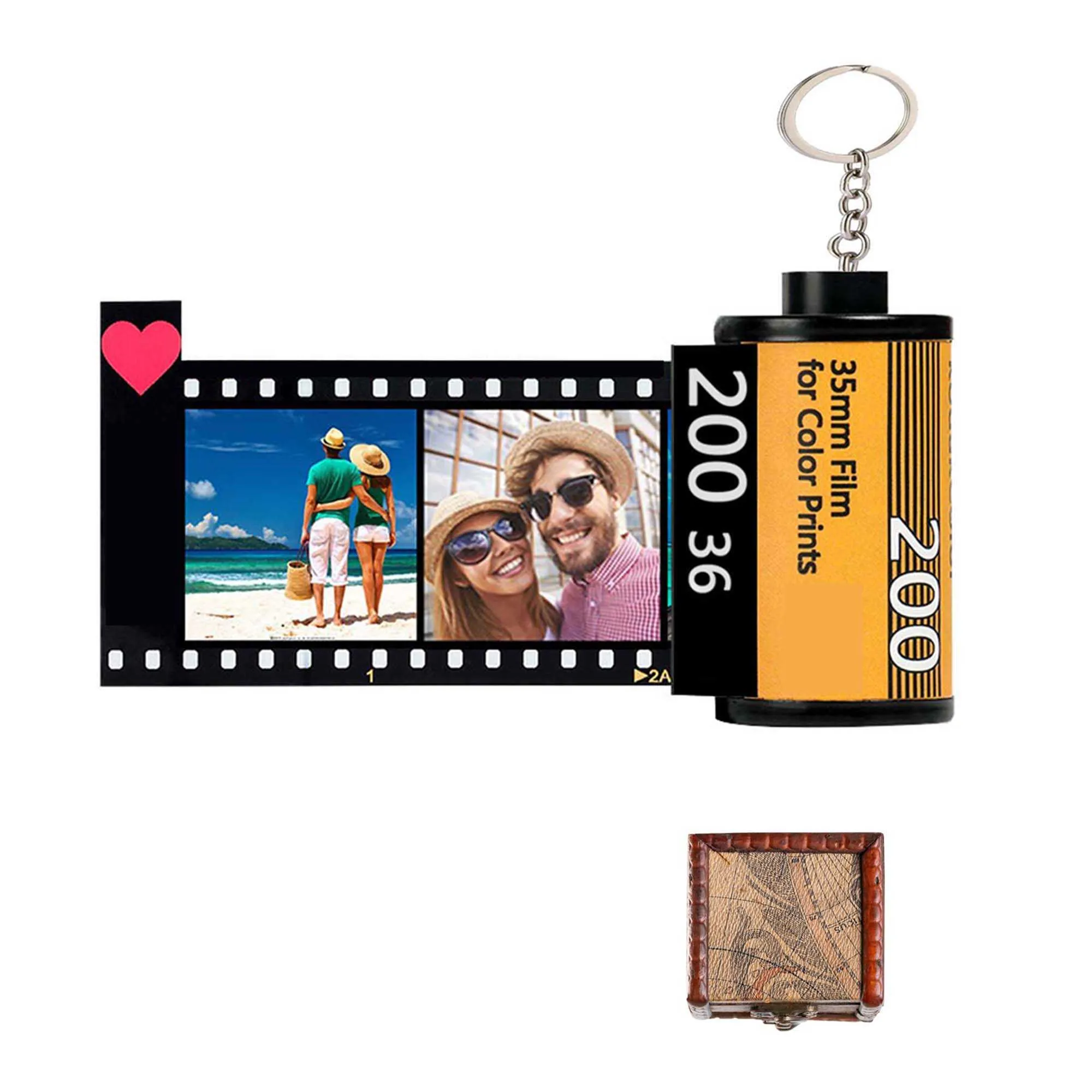 10st Bilder Filmrulle Keychain Par gåvor DIY Foto Två Text Album Cover Cewsings Personliga Memorial Lover Family Present H0915