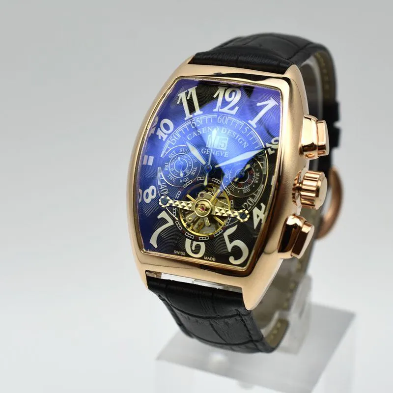 Tourbillon Mechanical Watch Men Luxury Top Brand Caseno Leather Band Daydate Automatic Skeleton Drop-Skip Handwatchswatches3154