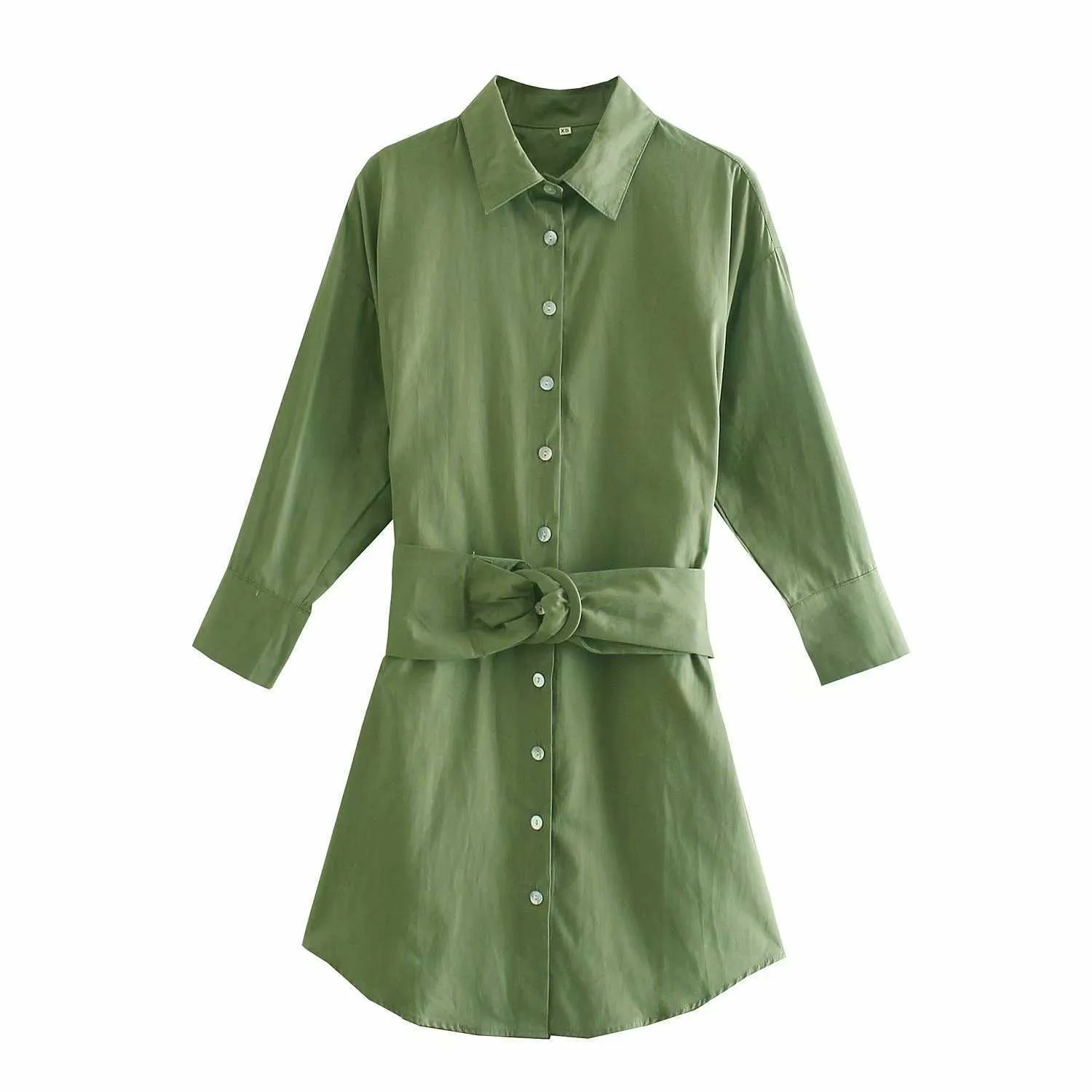 Blanc bleu vert noir décontracté longue chemise robe été mode goutte épaule bouton avant femmes Mini avec ceintures 210604