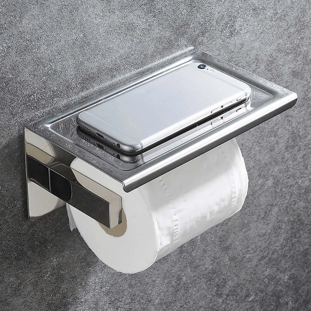 Bathroom Stainless Steel Toilet Roll Holder Wall Mount WC Paper Phone Tissue Boxes Kitchen Towel 210720