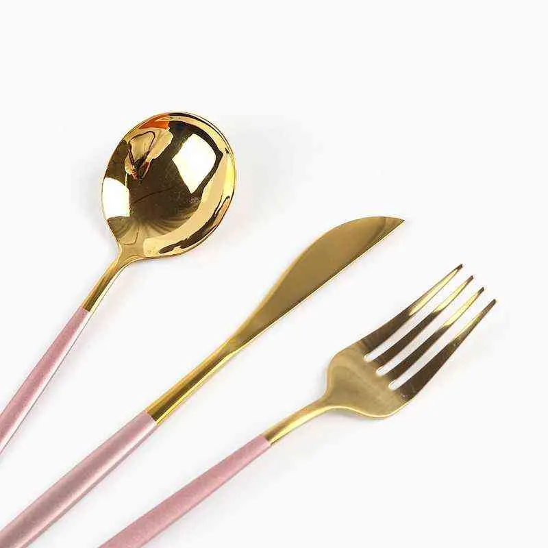 6/Stainless Steel Tableware Set Rainbow Gold Dinnerware Set Knife Fork Spoon Flatware Set Dishwasher Safe Cutlery 211112