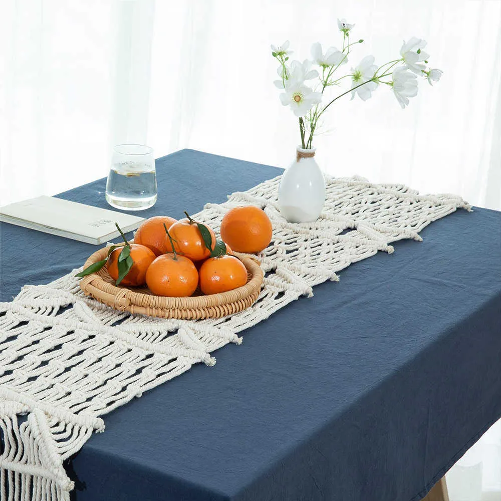 35X220cm bohème Crochet creux chemin de Table avec des glands pour Banquet couverture de fête de mariage décoration en tissu nordique 210708