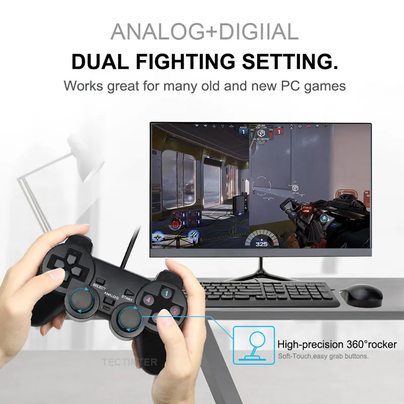 Almohadilla de controlador USB con cable WinXP/Win7/8/10 Joypad PC Windows Computadora Laptop Black Game Joystick