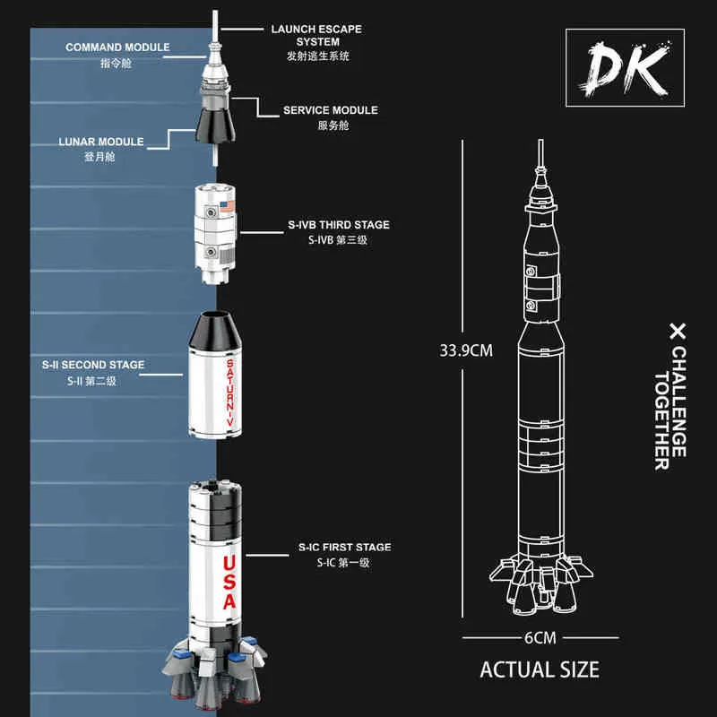 Nowy Apollo Saturn V kosmos Model Carrier Rocket Zabawka z Uruchamianie Building Building Blocks Dla Dzieci Dorośli Zabawki Prezent AA220303