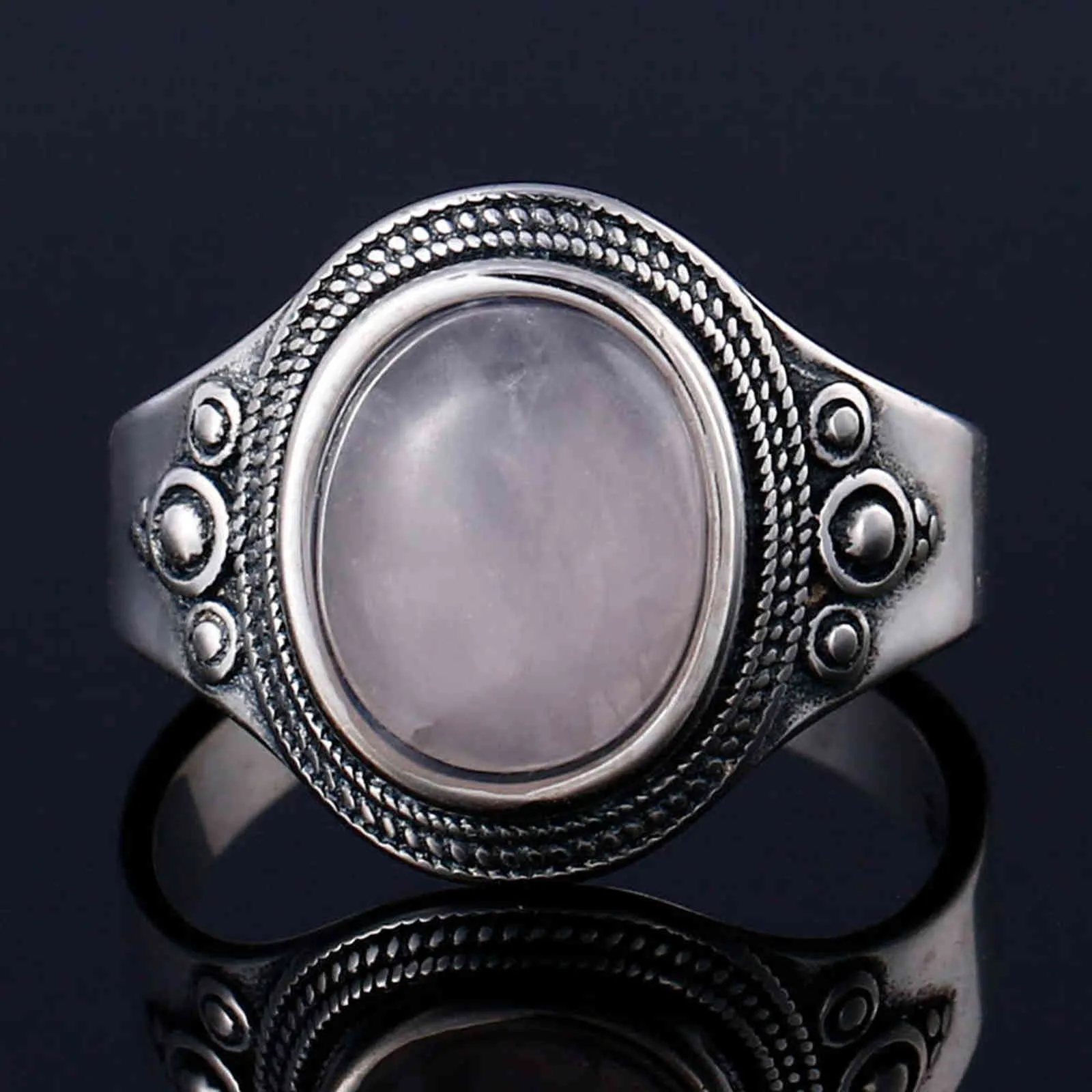 Nasiya Pink Natural 8x10MM Rose Quartz Women's Rings 925 Silver Gemstone Jewelry Party Anniversary Birthday Gift Daily Life 211116