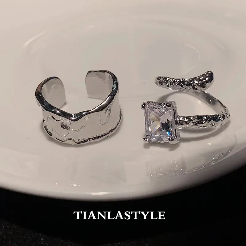 Ins Nische Einfache Lava Gletscher Zirkon Unregelmäßigen Ring Weiblichen Kalten Stil Design Licht Luxus Mode Zeigefinger Jewelry238d