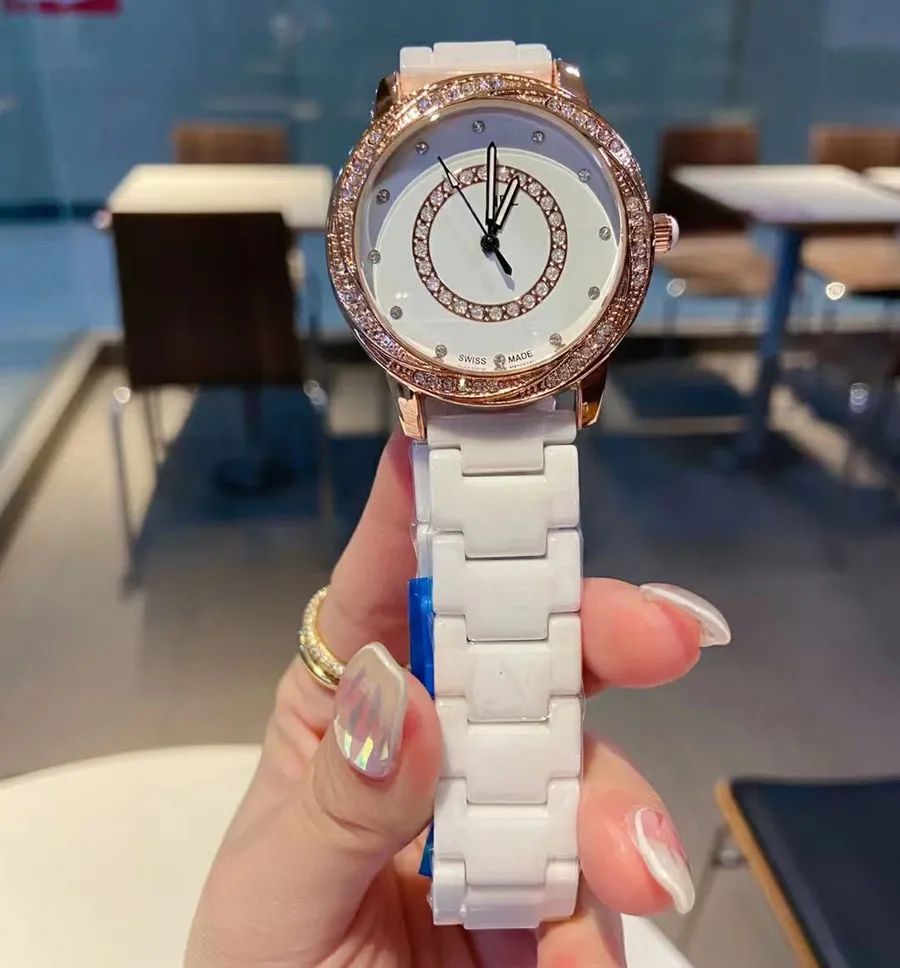 Брендовые часы для женщин и девочек, кристаллический стиль, керамический ремешок, кварцевые наручные часы CHA64262w