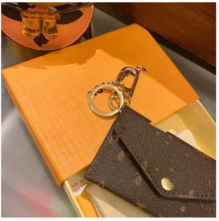 Hoge kwaliteit ontwerper brief portemonnee sleutelhanger sleutelhanger mode portemonnee hanger autoketting charme bruine bloem mini tas trinket geschenken Acc206Y