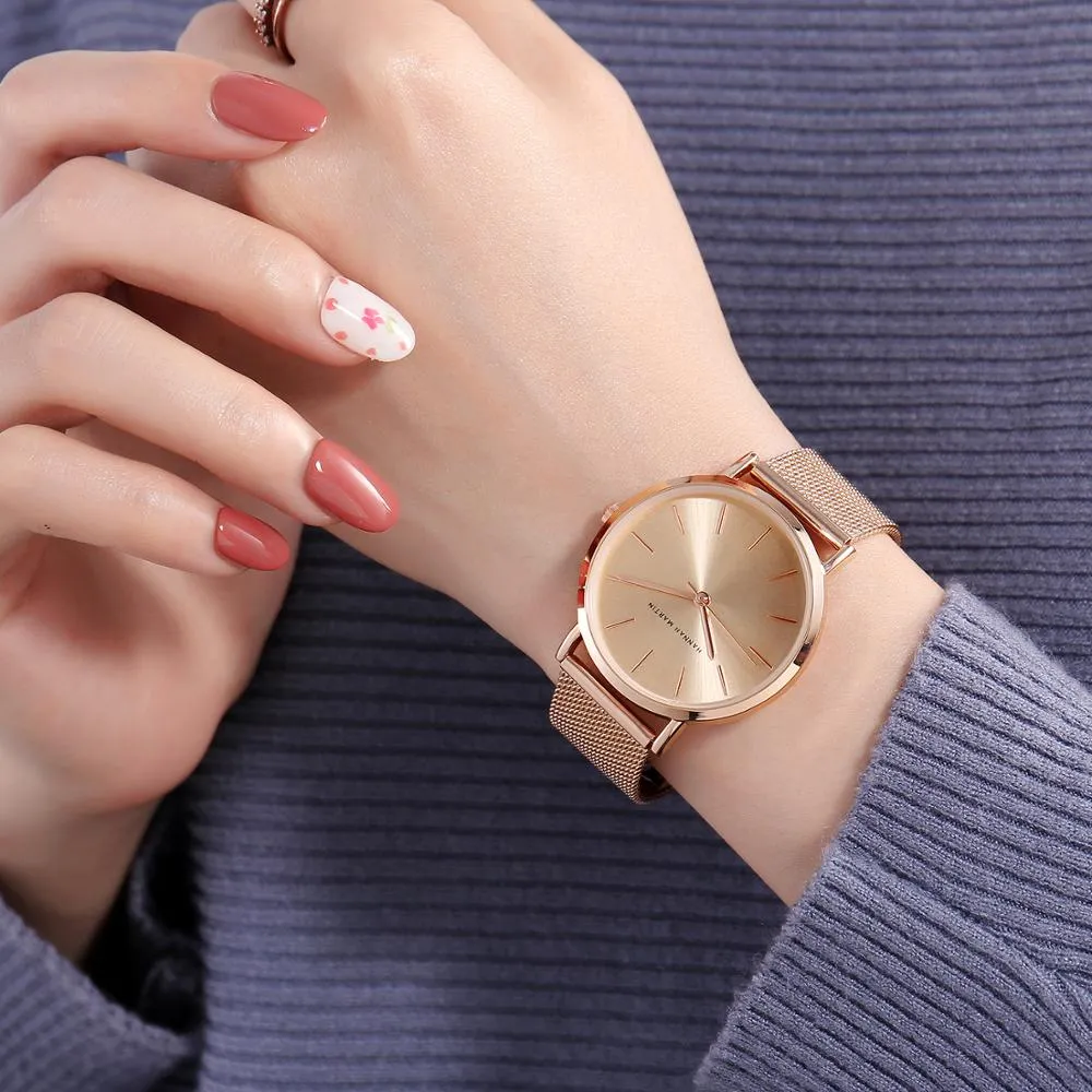 Plein or rose 1 ensemble Bracelet montre japon Quartz conception créative étanche en acier inoxydable maille dames montres Relogio Feminino254n