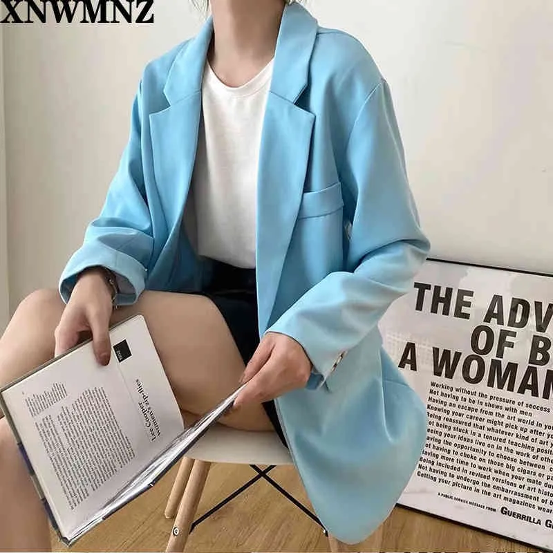 Kvinnor Blazer Formell S Lady Office Arbete Passar Fickor Jackor Coat Slim Light Blue Femme Plus Storlek 210520