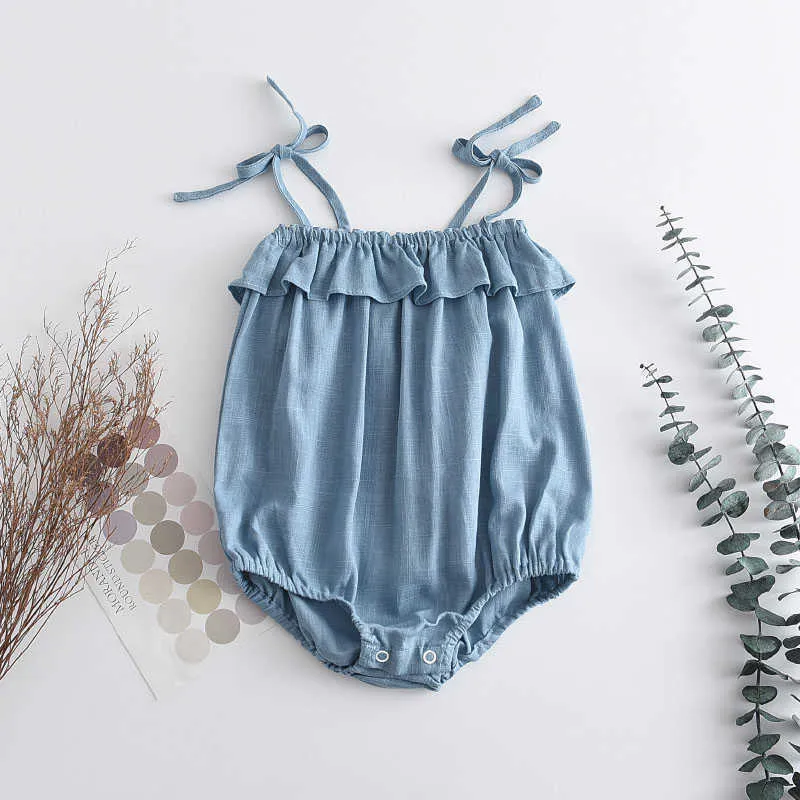 Beer Leider Born Baby Summer Casual Jumpsuits Leuke Bowtie Sling Kostuums Peuter Meisjes Ruffers Solid Clothing Suits 210708