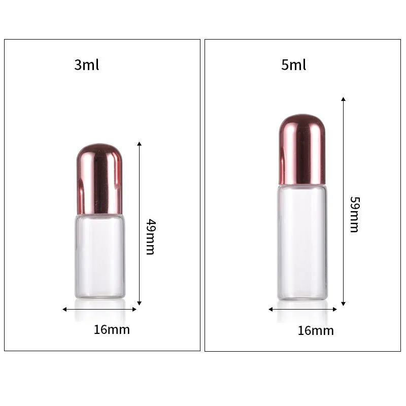 1 ml 2 ml 3 ml 5 ml rouleau de parfum sur bouteille en verre bouchon en or Rose clair avec flacons d'huile essentielle à rouleau en métal