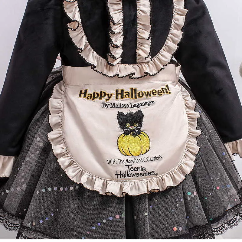 Vårbarn flickor halloween cosplay klänning tecknad mus brev med förkläde + mössa prinsessan parten utföra kläder e1036 210610