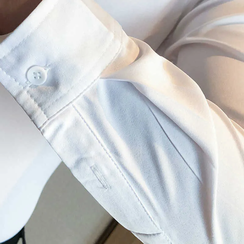 Wiosna Casual Mężczyźni Koszula Haftowane litery Z Długim Rękawem Sukienka Koszule Slim Fit Streetwear Work Socjalny Ubrania Bluzka Homme 210527