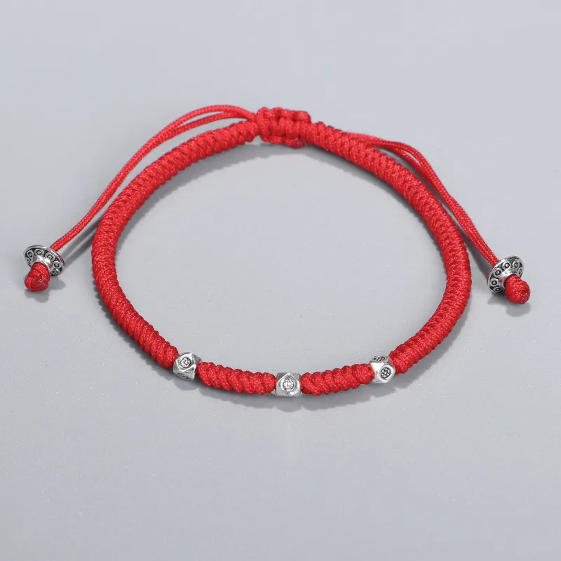 Armband handvävd diamantknut rött rep armband mångsidig pärla kreativ drag hand rep kvinna