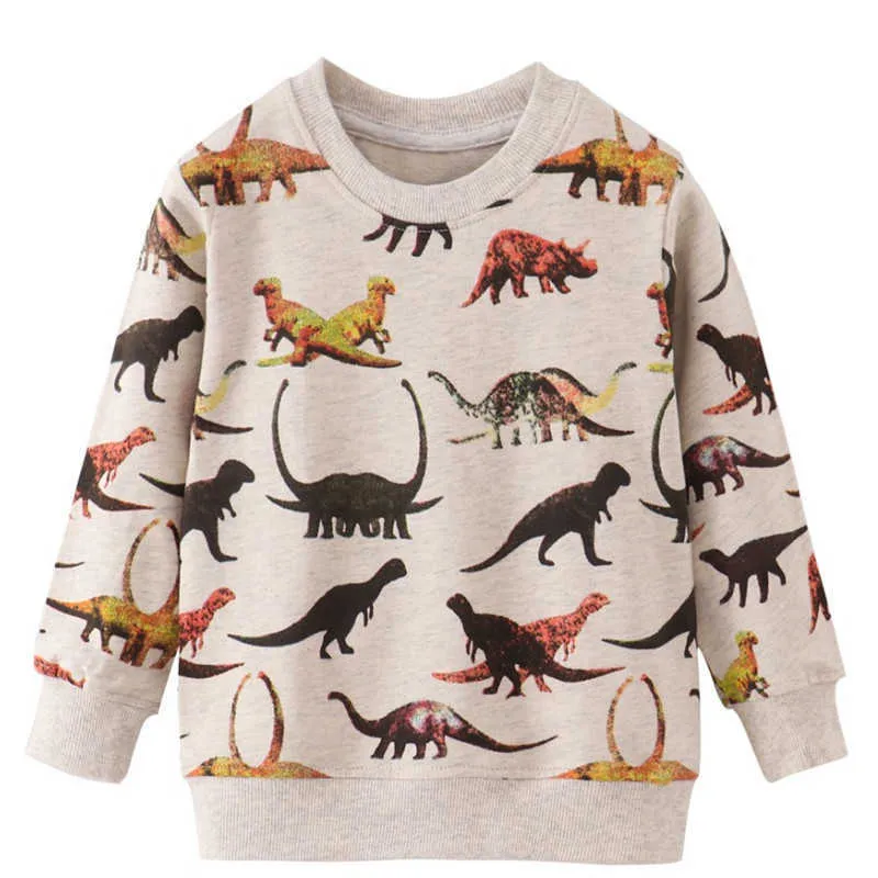 Hoppmätare dinosaurier sweatshirts höst pojkar märke kläder barn hoodies pojke bomull djur print barn 210529