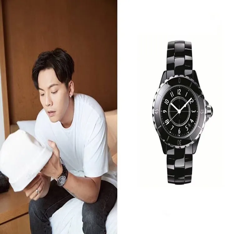 Дизайн тренда женский мужской керамика смотрит знаменитый бренд 12 -й кварцевые часы черно -белые керамические часы 33 мм 38 мм1811524