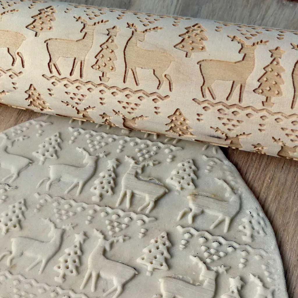 Solid Wood Roller Embossed Biscuit Rolling Pin Engraved Pattern Rolling Pin Printing Kitchen Baking Fondant Tool 211008