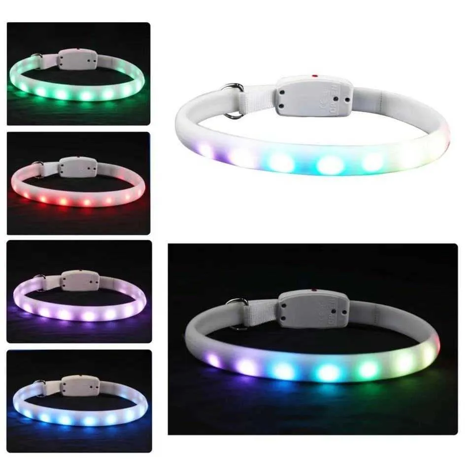 USB Uppladdningsbar Pet Dog LED Glödande Krage Lysande Blinkande Halsband Utomhus Gång Natt Säkerhet Tillbehör 211022