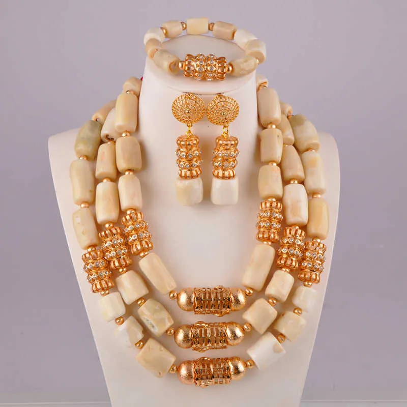 Nieuwe mode witte koraal sieraden set Nigeria bruiloft koraal kralen Afrikaanse jewerly sets voor vrouwen H1022