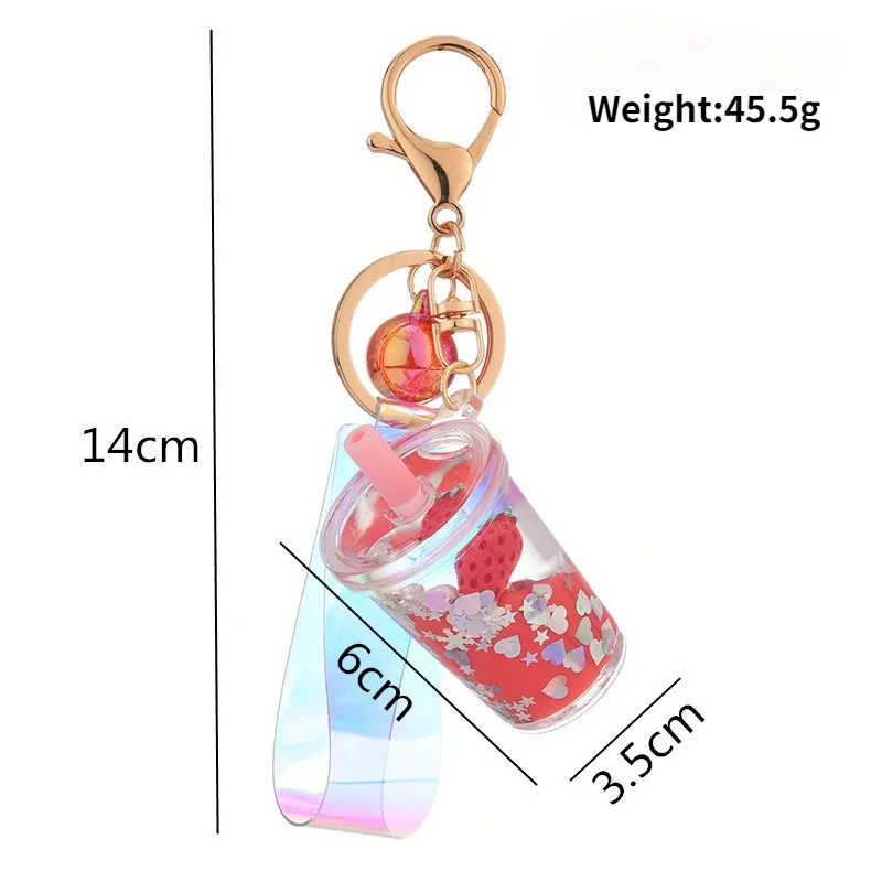 Glitter Quicksand Key Chain Liquide Floating Liquide KeyRing KeyRing Sac Charme Lait Tea Tasse Pendentif Keyfob cadeau pour les femmes