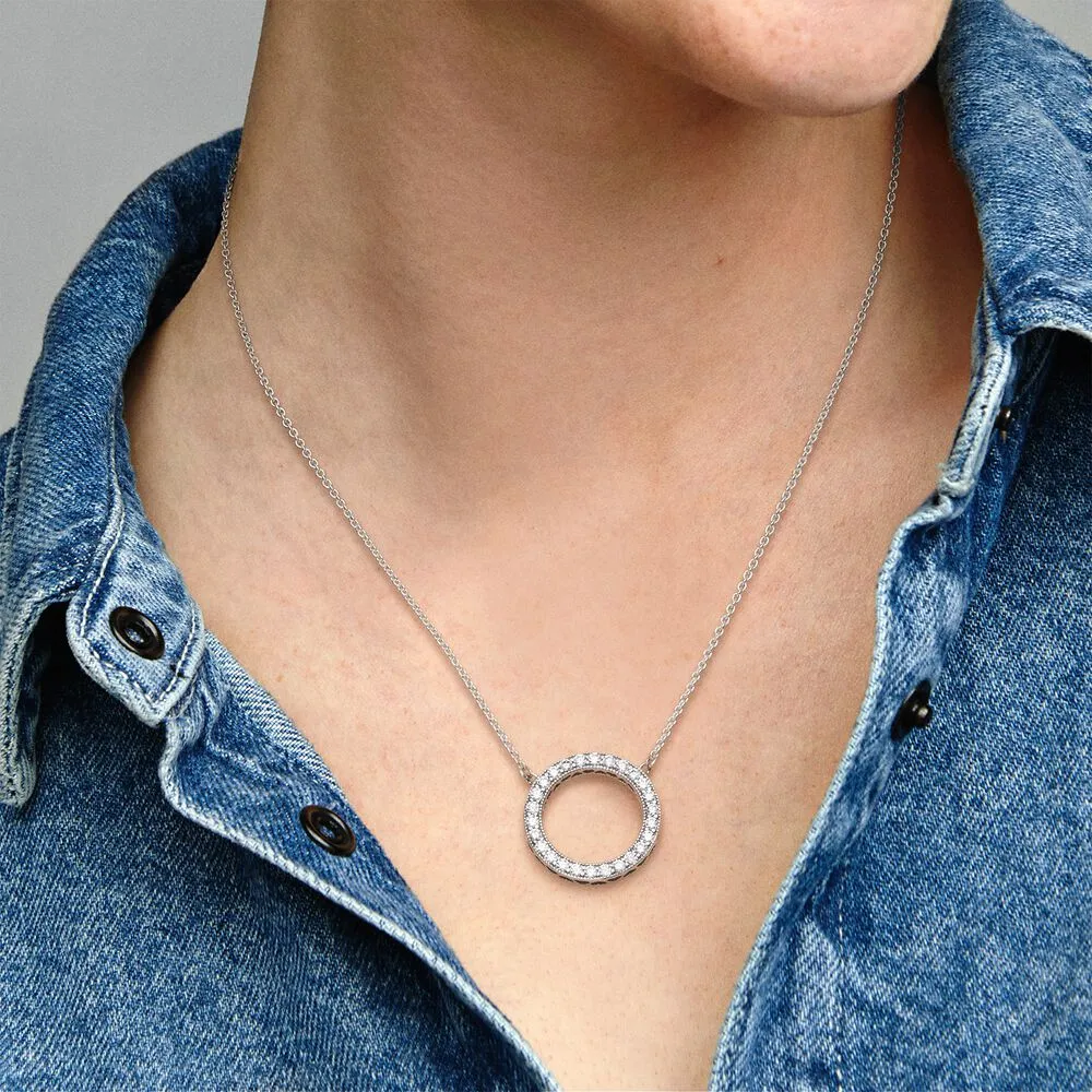 Collier cercle scintillant en argent sterling 100% 925, à la mode, fabrication de bijoux de fiançailles et de mariage pour femmes, cadeaux 246S