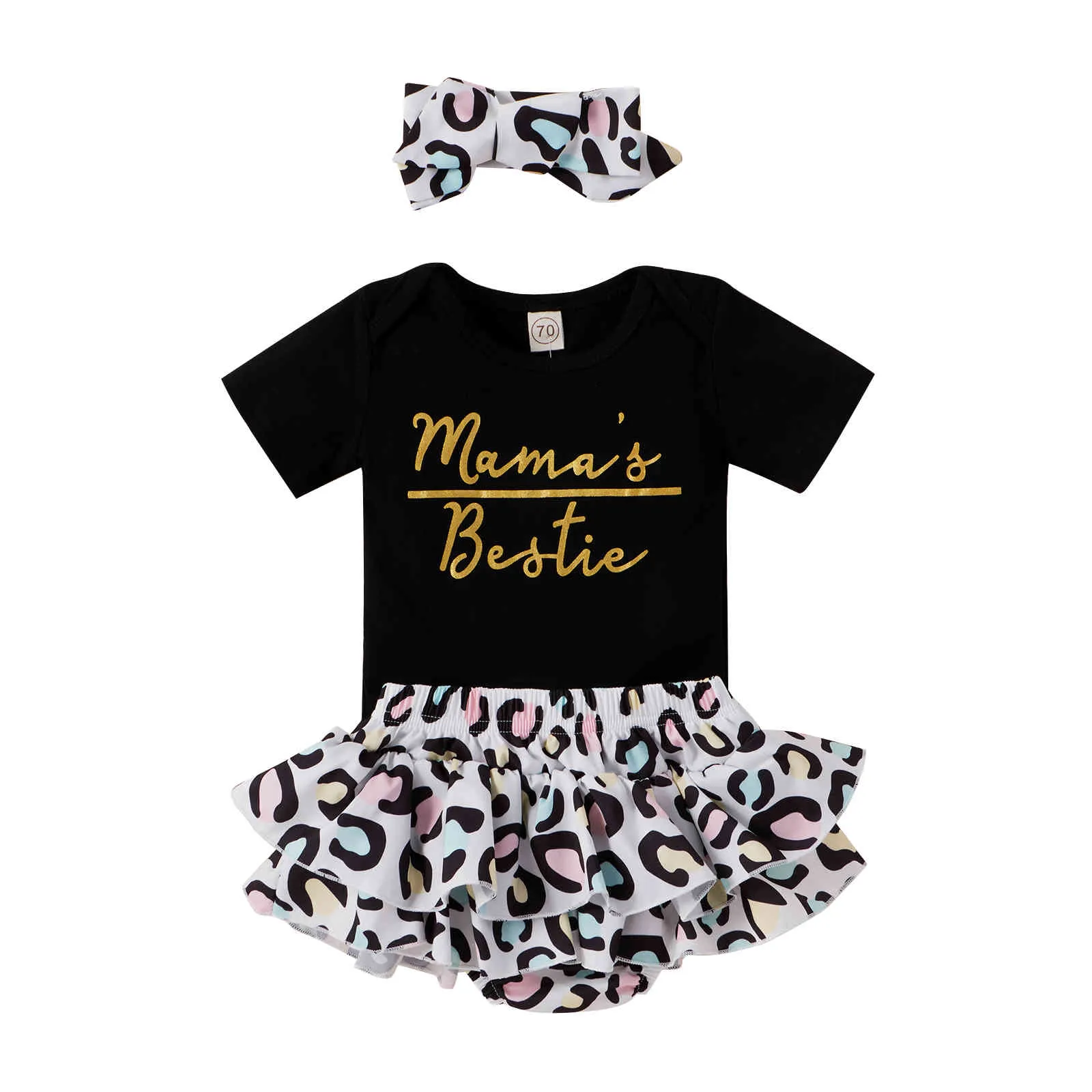 0-24M Summer Cute Baby Girl Clothes Set Letter Romper Ruffles Leopard Shorts Outfits Costumes 210515