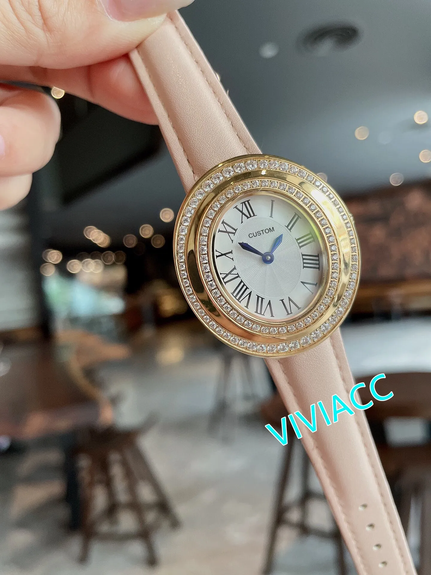 38mm高品質のクォーツ時計高級女性ステンレススチールローマナンバークロックレディ幾何学的楕円形の時計本革