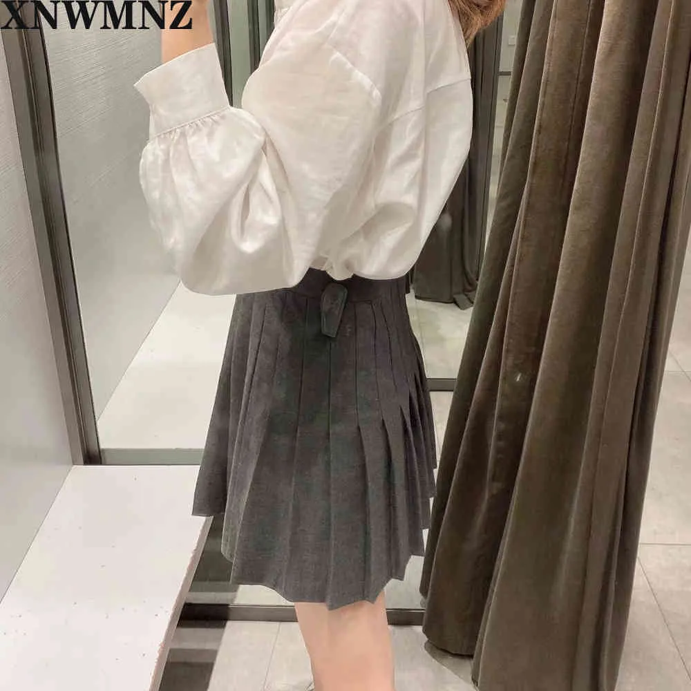 women box pleat High-waist mini skirt Side fastening with contrast buckles and inside button Sexy vintage skirts 210520