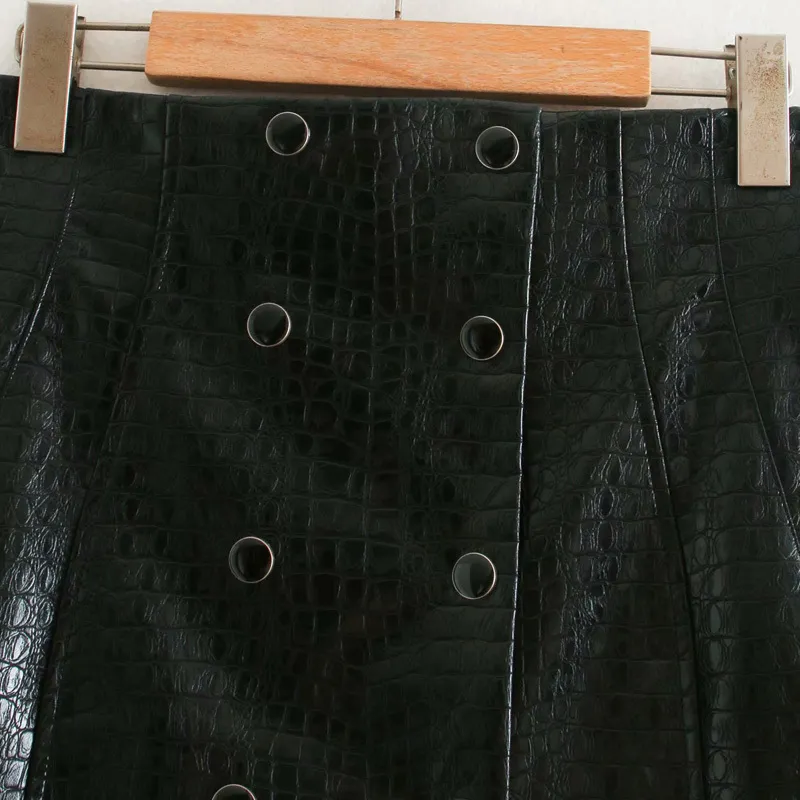 Summer Women PU Casual Skirts Fashion Brand Solid Buttons Mini Female Elegant Street Black Skirt Clothing 210513