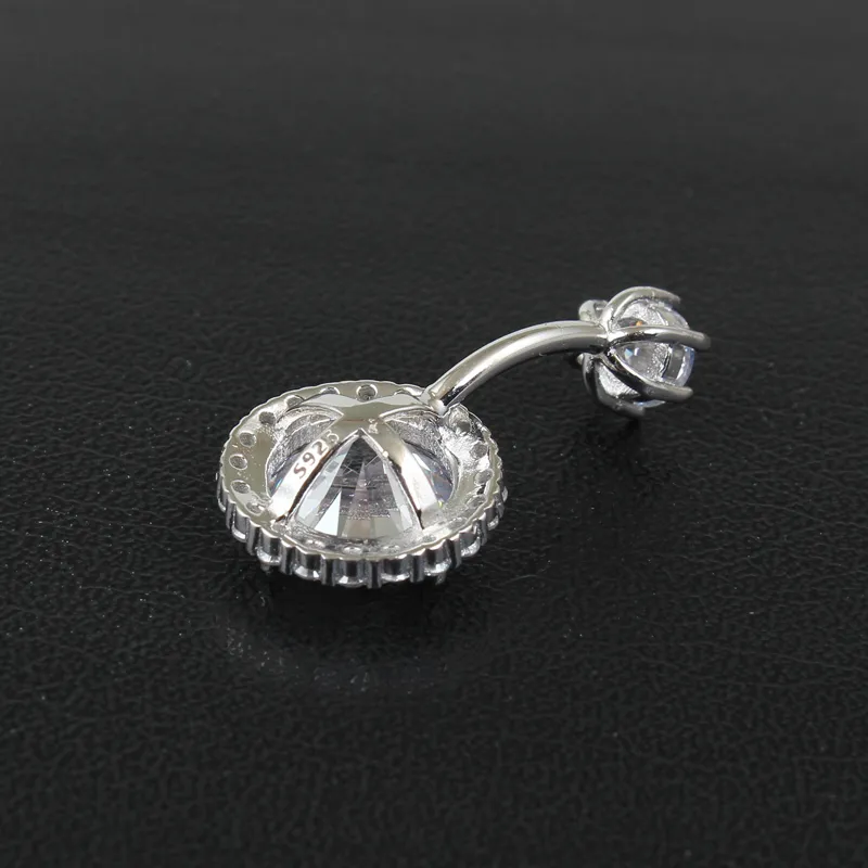 Nombril anneau réel 925 sterling corps piercing bijoux fins zircon rond non allergique broche longueur 6 8 10 mm 925 argent