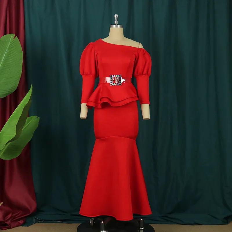 Женский комплект из двух предметов, топы с баской, блузка с высокой талией, юбка-русалка, костюм для вечеринки, рождественская мода, женский вечер 220221