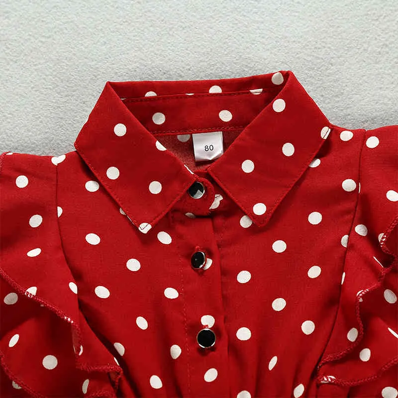 Vår Höstflickor Klänning Koreansk Långärmad Polka Dot Lapel Princess Barnkläder Barnflicka Bankett 210515