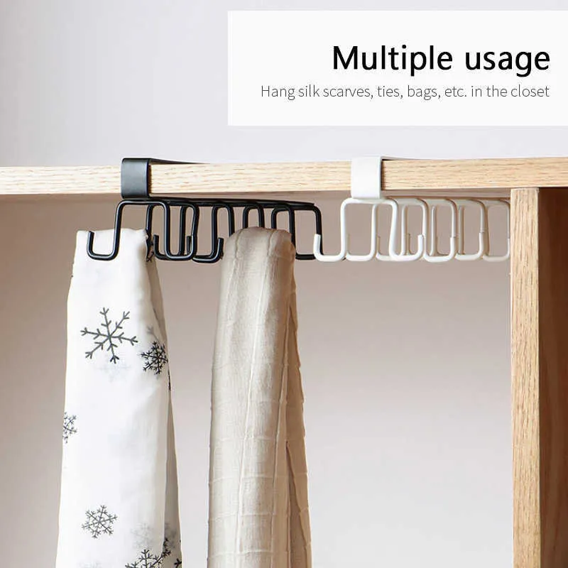 Double-row Hook Punch-free Hanging Cup Holder Home Cupboard Shelf Closet Clothes Mug Shelf Wardrobe Holder Kitchen Gadgets 210705