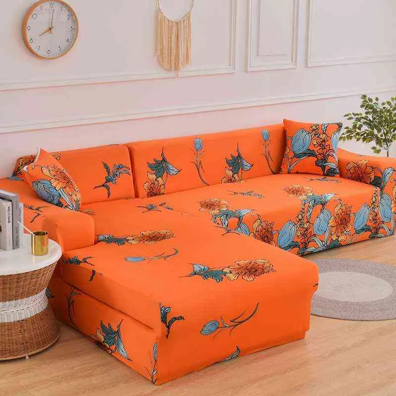 Tampas de sofá elásticas impressas para sala de estar canto de canto l em forma de chaise longupe slipcover 211116