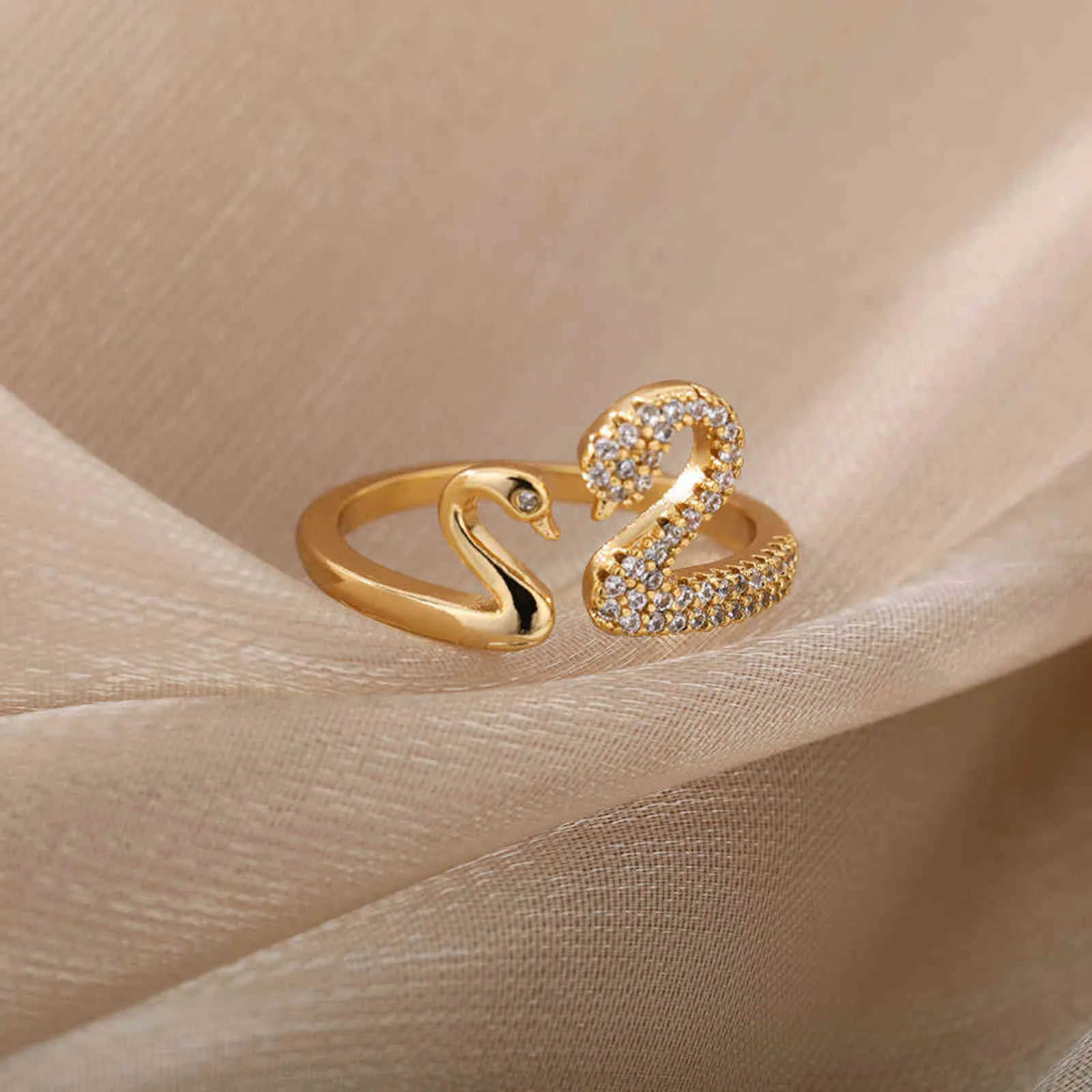 Romantisch kijken naar elkaar Swan Ringen voor vrouwen Gold Sliver Color Love Openning Paar Ringen Bruiloft Engagement Sieraden Gift G1125