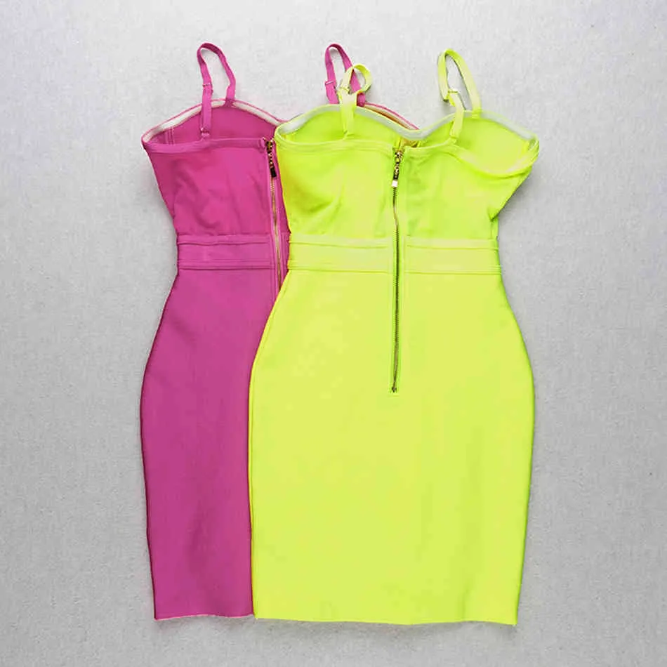 Free Damen-Sommer-Verbandskleid, fluoreszierend, grün, Spaghettiträger, ärmellos, figurbetont, sexy Party-Schnürkleider 210524