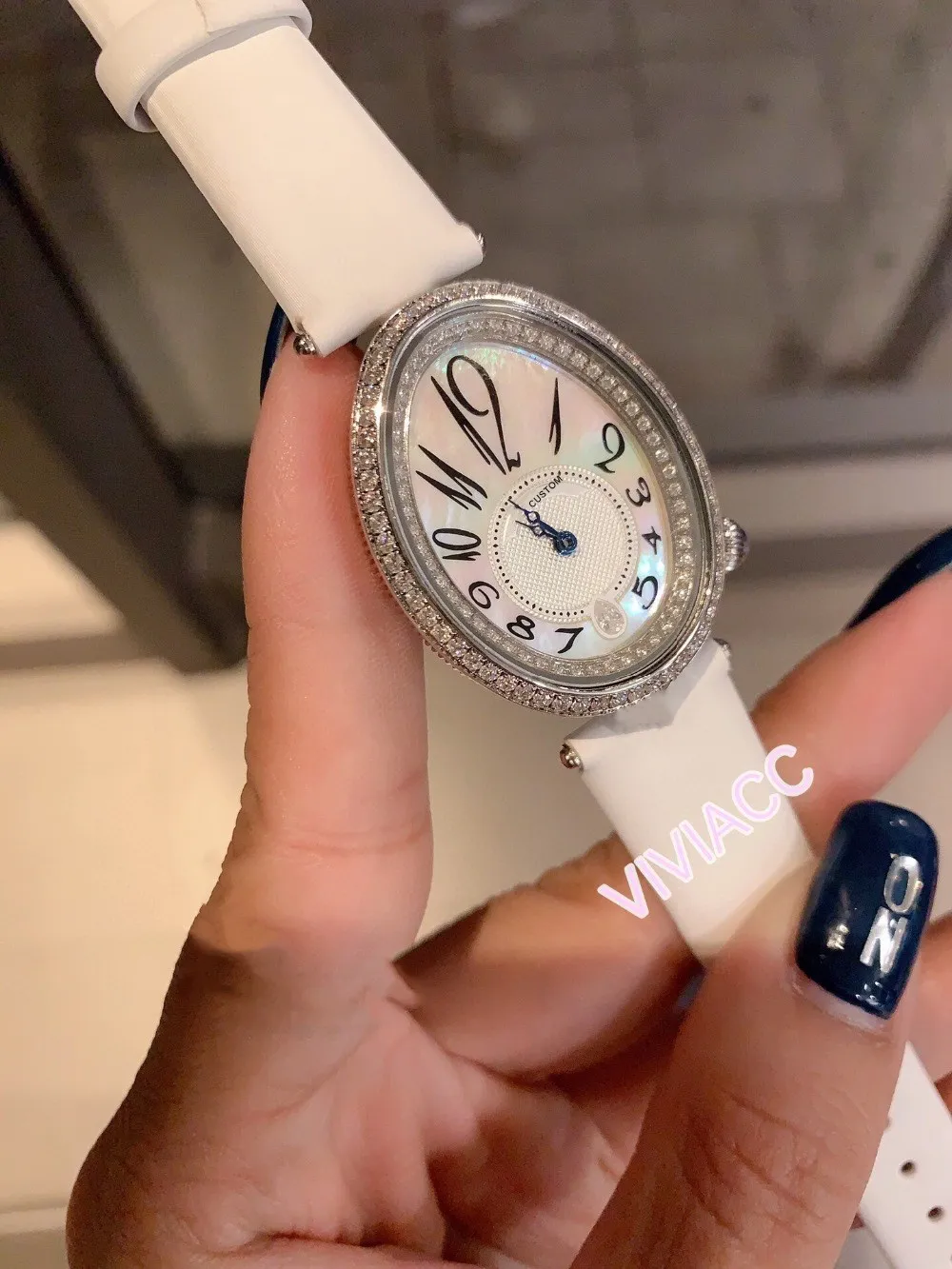 Mode Doppel CZ Diamant Perlmuttuhr Dame Quarz Digitaluhr Frauen Edelstahl geometrische ovale Uhren 36mm308n