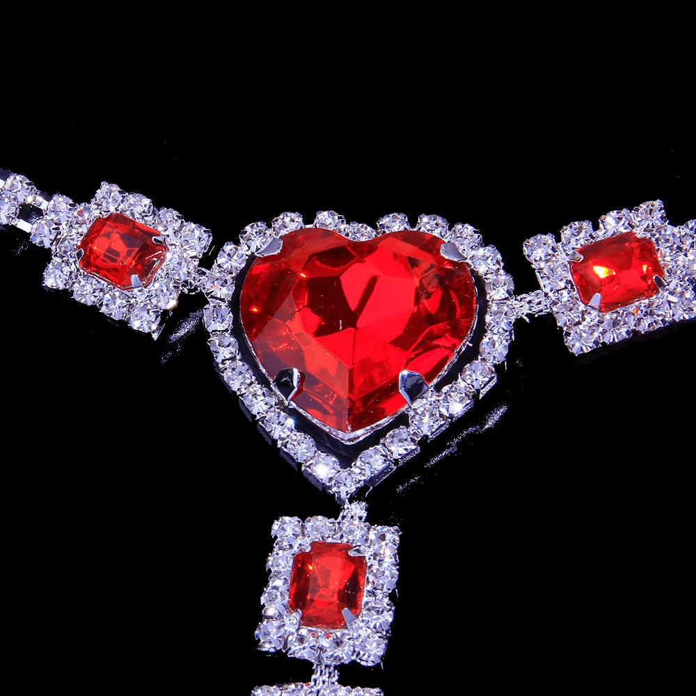 StaneFans Set di mutandine sexy con strass rosso perizoma donna vita ventre cuore bikini corpo di cristallo catena gioielli imbracatura