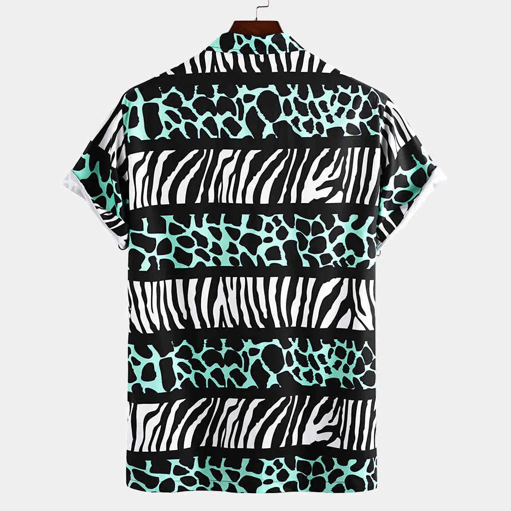 Camicie leopardate da uomo Beach Hawaiian Casual Holiday Patchwork Camicia da uomo Oversize Holiday manica corta Camisas Zebra Splice Camisa 210524