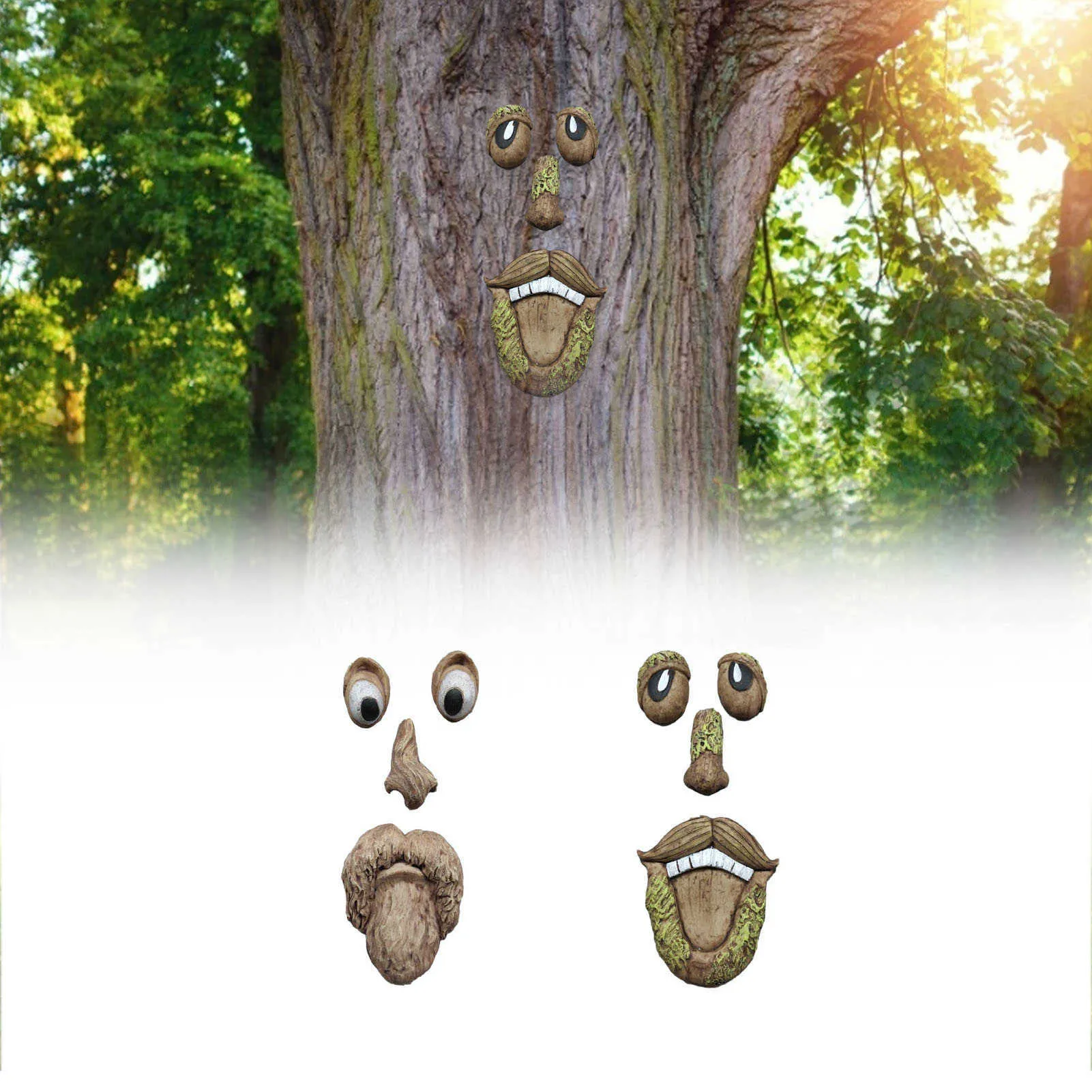 Antigo Árvore Tree Hugger Garden Peeker Arte Arte Outdoor Árvore Engraçado Velho Rosto Escultura Lunático Árvore Face Jardim Decoração Y0914