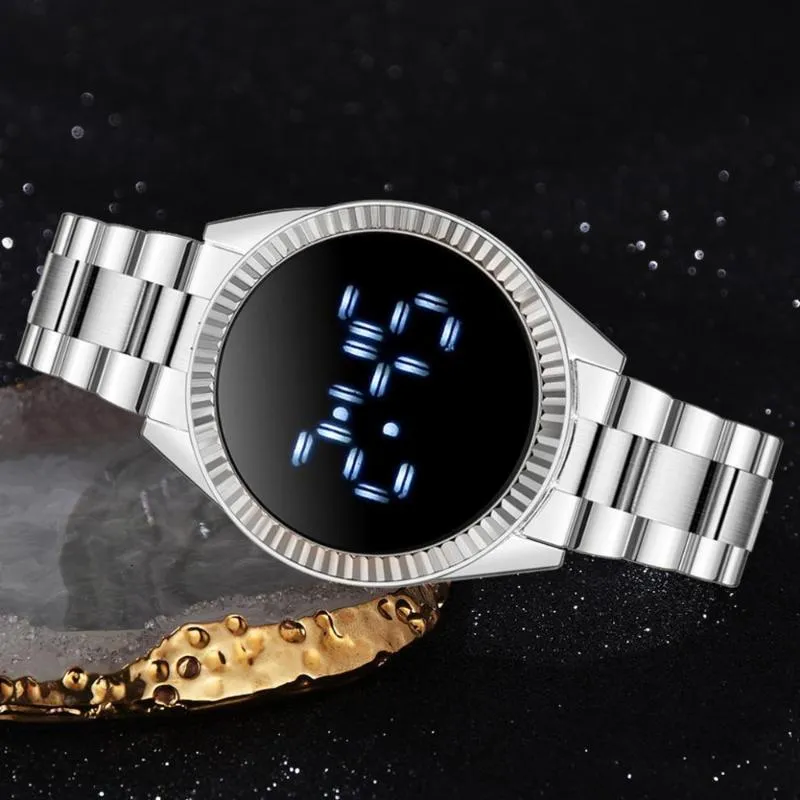 Orologio da polso moda LED cinturino in acciaio elettronico sportivo da uomo inossidabile touch screen orologi da polso digitali264V