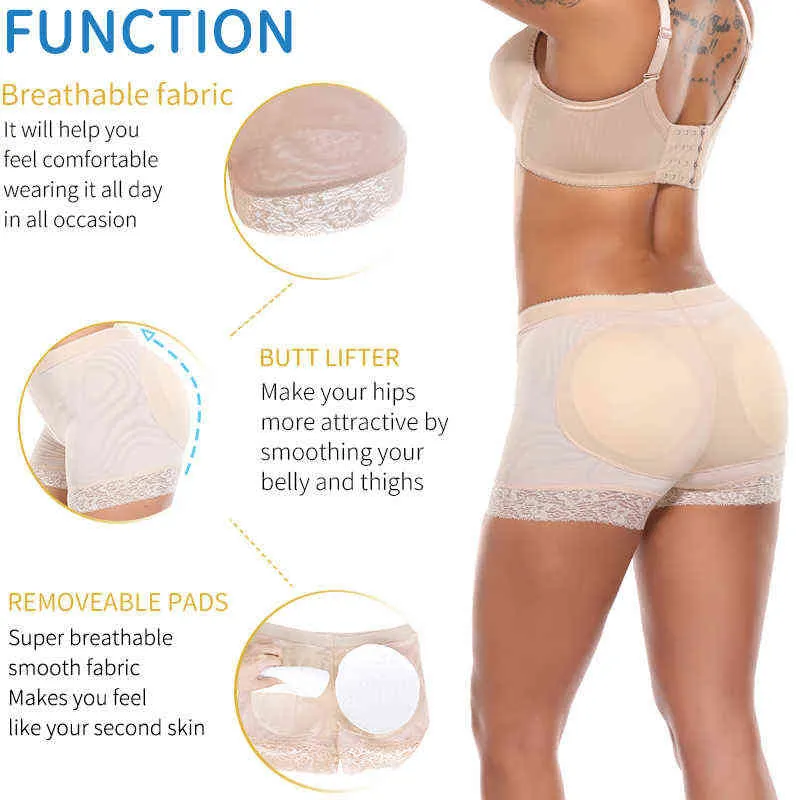 Kobiety Booty Pads Panty Butt Lipter Control Majtki Fake Hip Enhancer Shaper Krótkie Push Up Bielizna pośladki Wyściełane SHAVEWEAR 211112