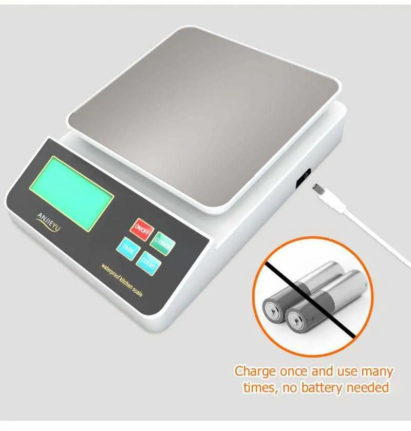 5 kg / 1g Wodoodporna Skala Kuchnia Ze Stali Nierdzewnej USB Akumulator Cyfrowy Wyświetlacz LED Uring Narzędzia 210728