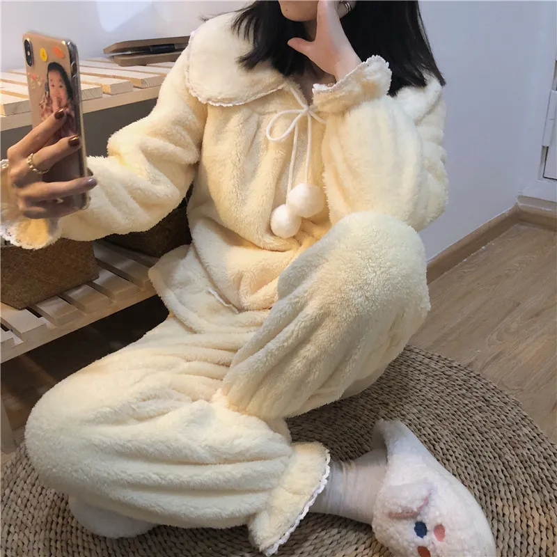 Korean Soft High Quality Homewear Kobiety Loose Cute Sweet Princess Chic Sleepwear Wszystkie Dopasuj Piżamy Zestawy 210525