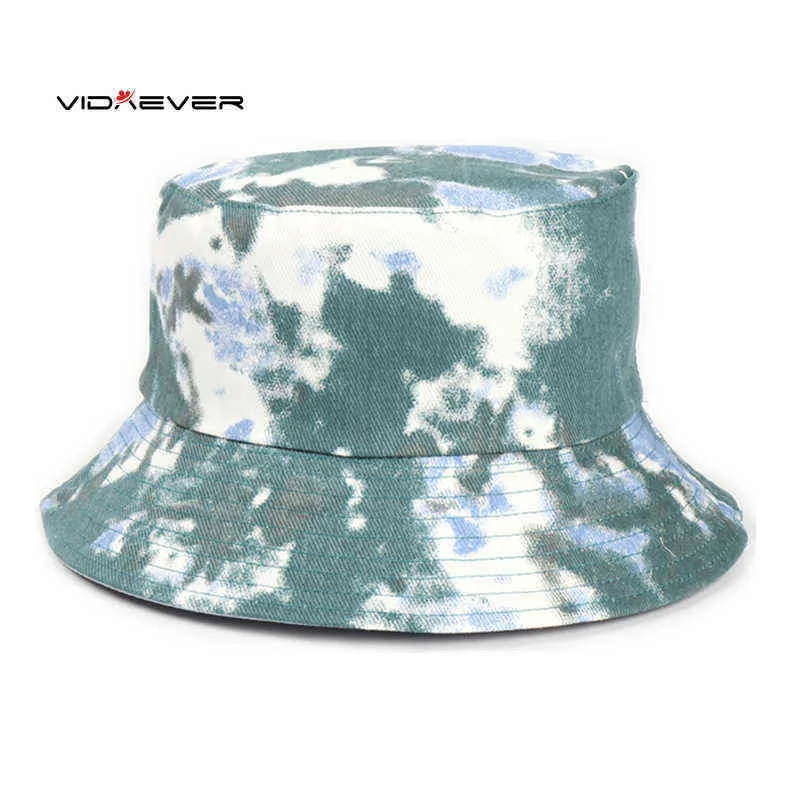 Kravat Boya Kova Şapkalar Geri Dönüşümlü Çift Taraflı Şapka Baskı Açık Güneş Şapka Balıkçı Kapaklar Güneş Kremi Kova Şapka Kadın G220311